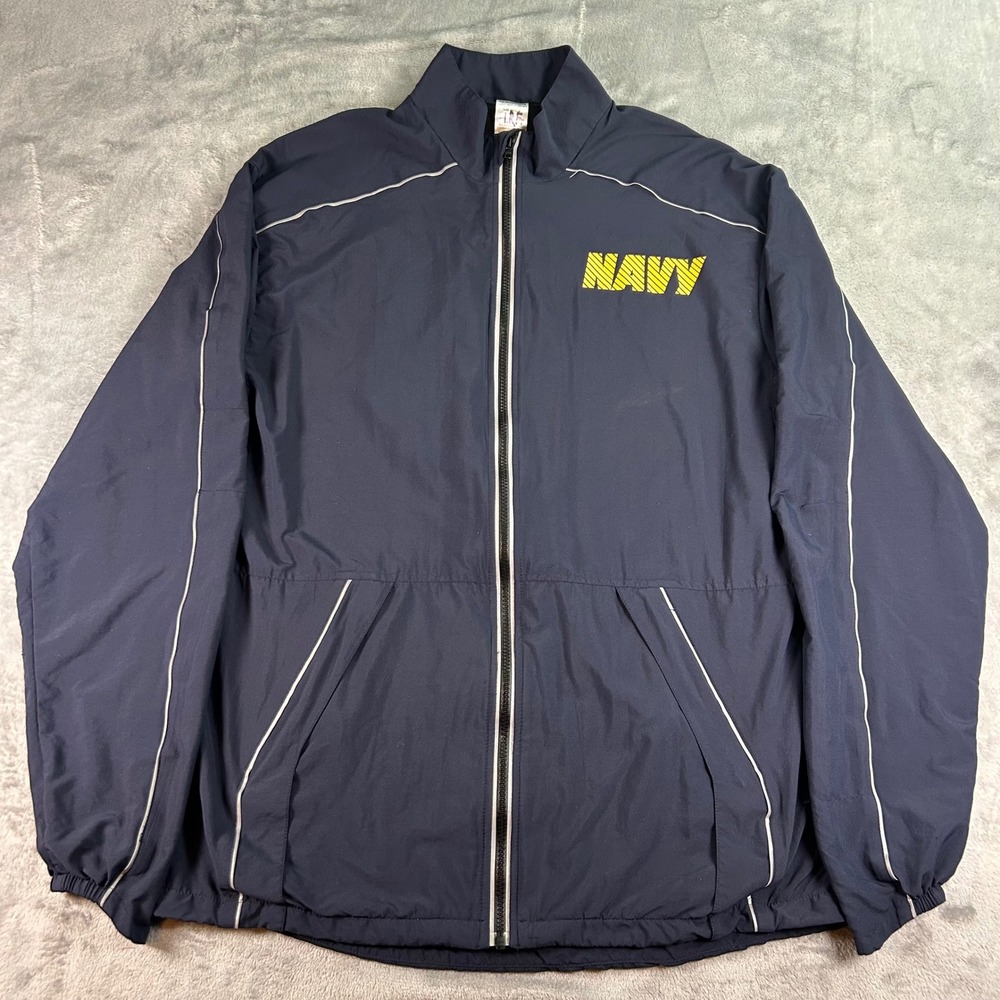 US Navy PT Track Jacket SND Manufacturing Navy Blue Yellow Medium X-Long USA